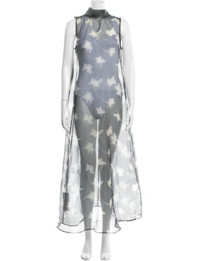 Pre-owned Staud Floral Print Long Dress In Black