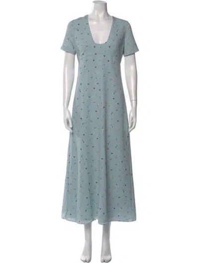 Pre-owned Staud Floral Print Long Dress In Blue