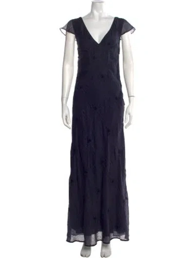 Pre-owned Staud Floral Print Long Dress In Blue