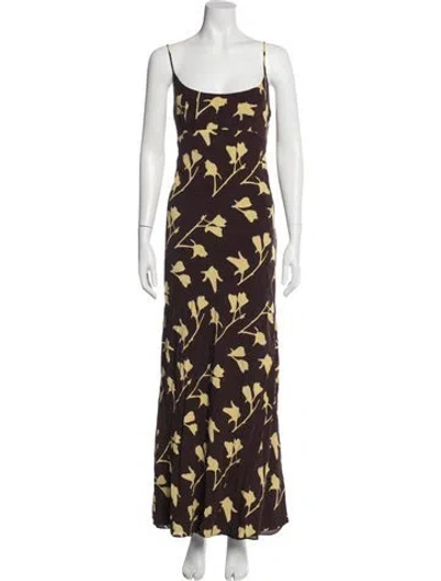 Pre-owned Staud Floral Print Long Dress In Brown