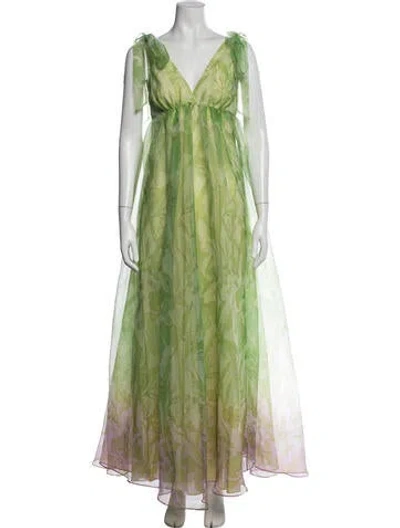 Pre-owned Staud Floral Print Long Dress In Green