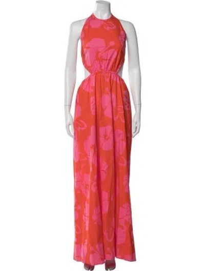 Pre-owned Staud Floral Print Long Dress In Orange