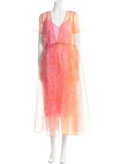 Pre-owned Staud Floral Print Long Dress In Pink