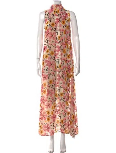 Pre-owned Staud Floral Print Long Dress In Pink