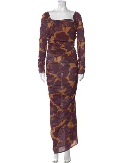 Pre-owned Staud Floral Print Long Dress In Purple