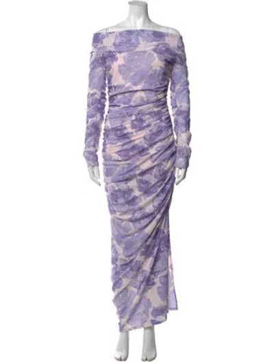 Pre-owned Staud Floral Print Long Dress In Purple