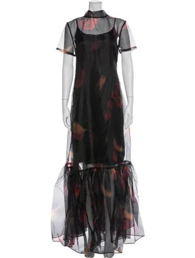 Pre-owned Staud Floral Print Long Dress W/ Tags In Black