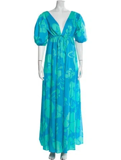 Pre-owned Staud Floral Print Long Dress W/ Tags In Blue