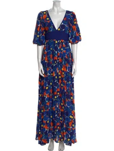 Pre-owned Staud Floral Print Long Dress W/ Tags In Blue