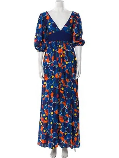 Pre-owned Staud Floral Print Long Dress W/ Tags In Blue