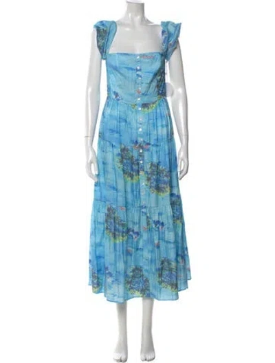 Pre-owned Staud Floral Print Long Dress W/ Tags In Blue