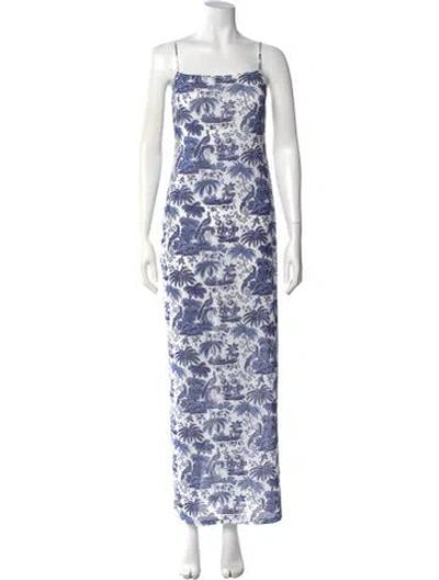 Pre-owned Staud Floral Print Long Dress In White