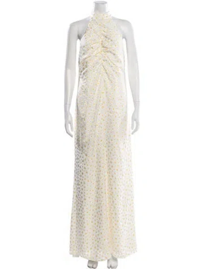 Pre-owned Staud Floral Print Long Dress In White