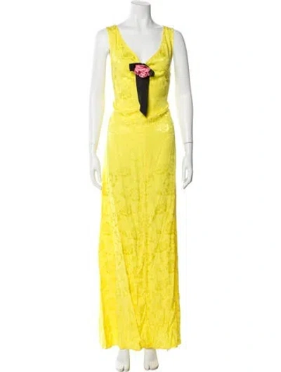 Pre-owned Staud Floral Print Long Dress In Yellow