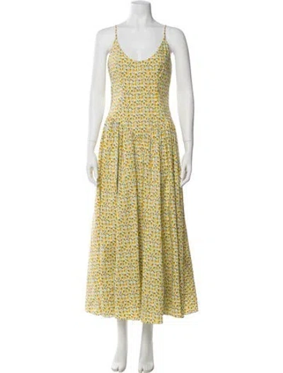 Pre-owned Staud Floral Print Long Dress In Yellow