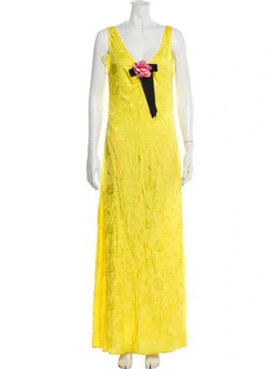 Pre-owned Staud Floral Print Long Dress In Yellow