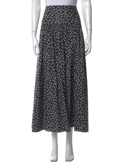 Pre-owned Staud Floral Print Long Skirt In Black