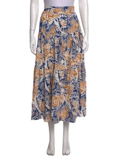 Pre-owned Staud Floral Print Long Skirt In Blue