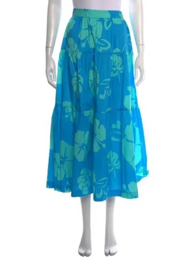 Pre-owned Staud Floral Print Long Skirt In Blue