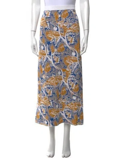 Pre-owned Staud Floral Print Long Skirt In Blue