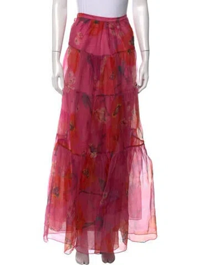 Pre-owned Staud Floral Print Long Skirt In Pink