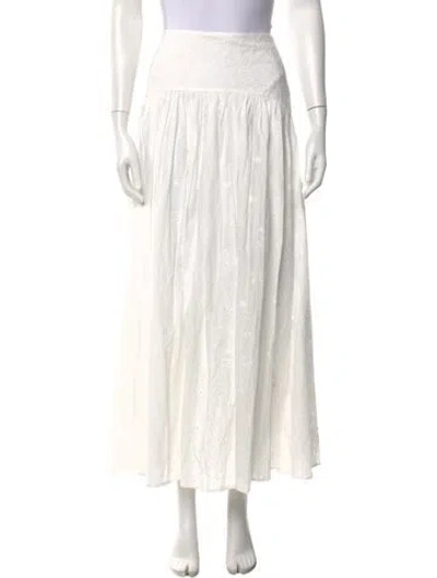 Pre-owned Staud Floral Print Long Skirt In White