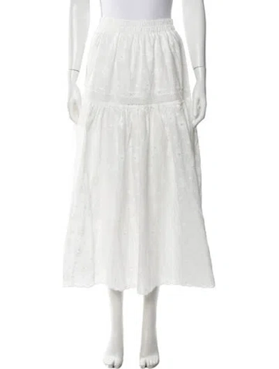 Pre-owned Staud Floral Print Long Skirt In White