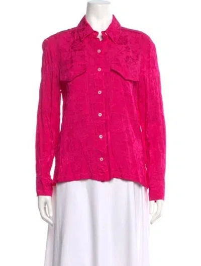 Pre-owned Staud Floral Print Long Sleeve Blouse In Pink