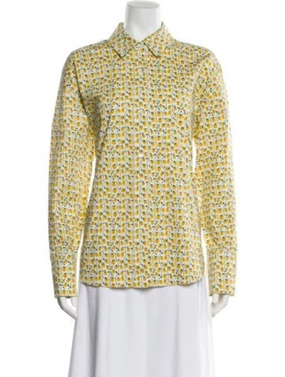 Pre-owned Staud Floral Print Long Sleeve Blouse W/ Tags In Yellow