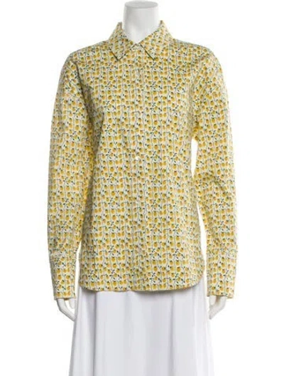 Pre-owned Staud Floral Print Long Sleeve Blouse W/ Tags In Yellow