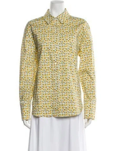 Pre-owned Staud Floral Print Long Sleeve Blouse W/ Tags In Yellow