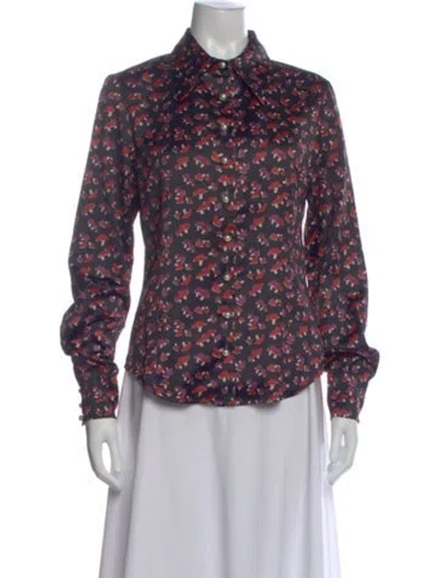 Pre-owned Staud Floral Print Long Sleeve Button-up Top In Red