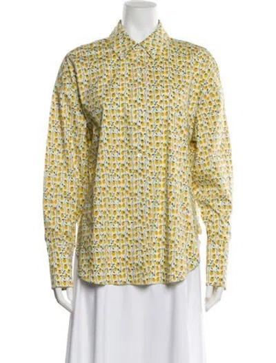Pre-owned Staud Floral Print Long Sleeve Button-up Top W/ Tags In Yellow