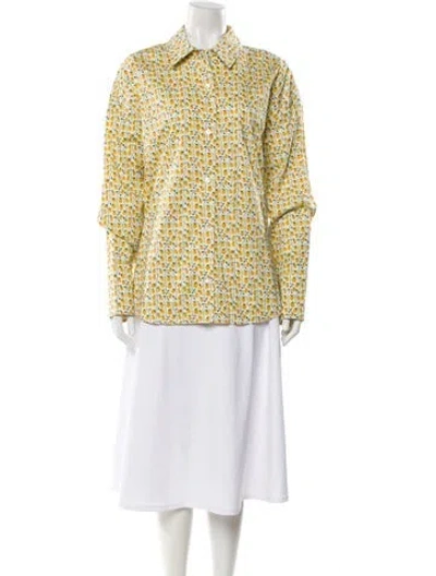 Pre-owned Staud Floral Print Long Sleeve Button-up Top W/ Tags In Yellow