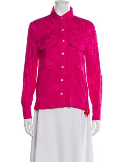 Pre-owned Staud Floral Print Long Sleeve Top In Pink