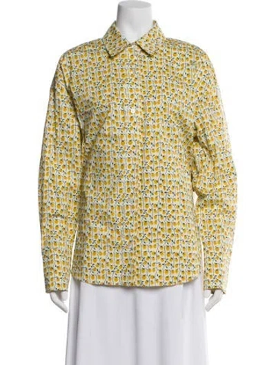 Pre-owned Staud Floral Print Long Sleeve Top W/ Tags In Yellow