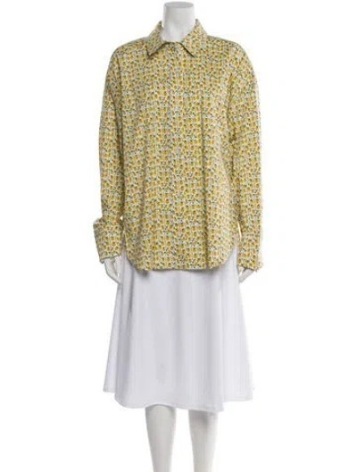 Pre-owned Staud Floral Print Long Sleeve Top W/ Tags In Yellow