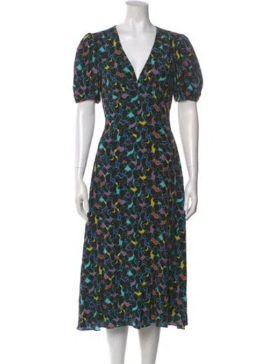 Pre-owned Staud Floral Print Midi Length Dress In Black