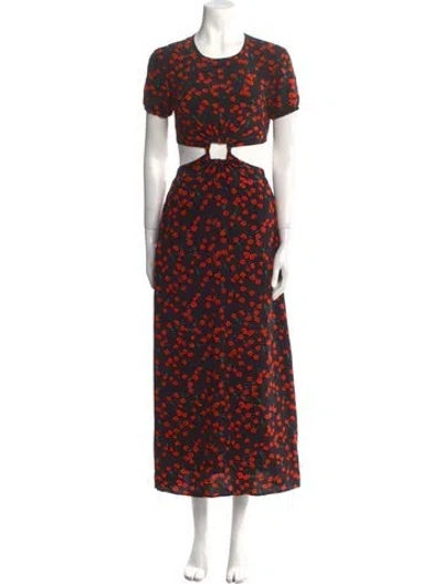 Pre-owned Staud Floral Print Midi Length Dress In Black
