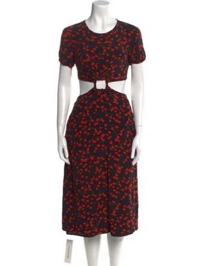 Pre-owned Staud Floral Print Midi Length Dress In Black