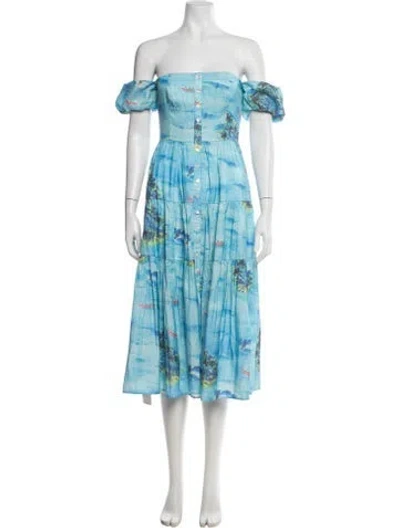 Pre-owned Staud Floral Print Midi Length Dress In Blue