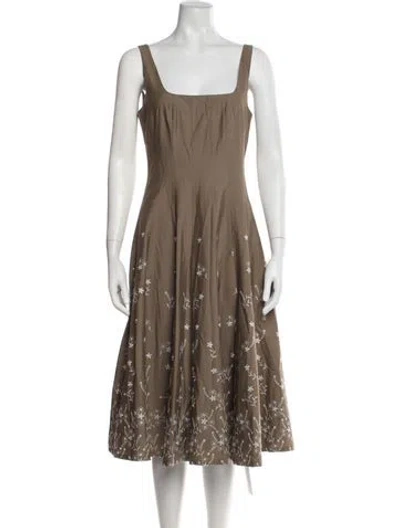 Pre-owned Staud Floral Print Midi Length Dress In Brown