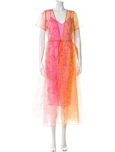 Pre-owned Staud Floral Print Midi Length Dress In Orange