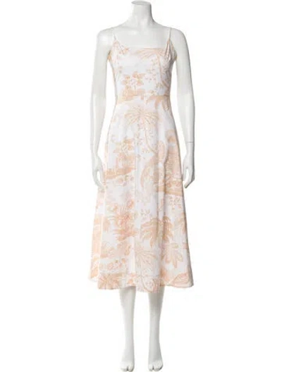 Pre-owned Staud Floral Print Midi Length Dress In Orange