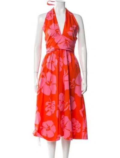 Pre-owned Staud Floral Print Midi Length Dress In Orange