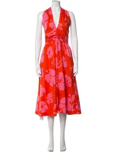 Pre-owned Staud Floral Print Midi Length Dress In Pink