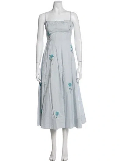 Pre-owned Staud Floral Print Midi Length Dress W/ Tags In Blue