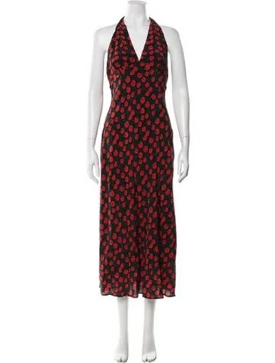 Pre-owned Staud Floral Print Midi Length Dress W/ Tags In Red
