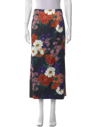 Pre-owned Staud Floral Print Midi Length Skirt In Black
