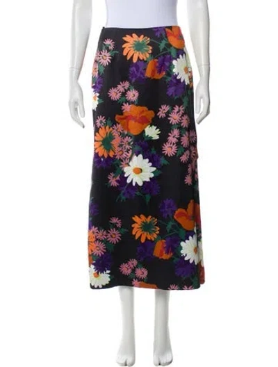 Pre-owned Staud Floral Print Midi Length Skirt In Black
